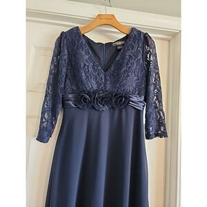 Jessica Howard Gown Dress Mother Bride Navy Lace Sequin Formal Sz 6 Modest Prom